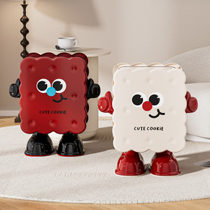 Cute Cookie Trash Can With Wheels Flip Top Indoor Storage <b>Bin</b> For Bedroom Living Room - Product Image 1