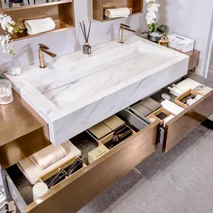 Armadietto da bagno a parete di grandi dimensioni in stile di lusso leggero di fascia alta GODI con due armadietti a specchio