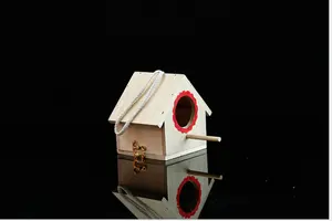 Hot Selling DIY Premium Natural Unfinished Wooden Bird Nest Box With Jute Rope Hanging Custom Bird House