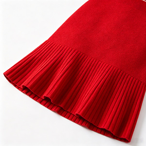 Robe pull midi en tricot jacquard <span class=keywords><strong>Fair</strong></span> Isle pour femme, col en V, manches courtes, ourlet plissé, avec broderie de logo personnalisée OEM - Product Image 5