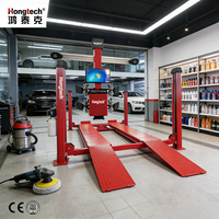 Ensemble de pont élévateur à quatre poteaux Hongtech et machine d'alignement 3D des quatre roues avec équilibreuse de roues 250W, capacité 50 kg