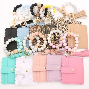 Scalloped PU <b>Card</b> <b>Holder</b> Silicone Bead Wrist Keychain Multi Slot ID <b>Card</b> <b>Wallet</b> Women Fashion <b>Card</b> Pouch - Product Image 1