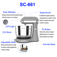 Robot pâtissier électrique multifonction 300W 3,5 litres avec bol rotatif en acier inoxydable, design à tête inclinable, garantie 1 an