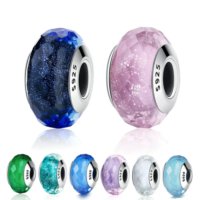 925 Silver Lampwork Multi color Dot Glass Beads Circle Glaze Bead Fit European Charm Bracelets Big Hole Bead