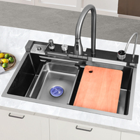 Évier de cuisine numérique intelligent de comptoir de luxe cascade ensemble d'évier de cuisine multifonctionnel en acier inoxydable 304