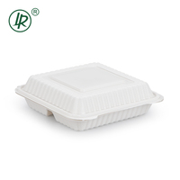 7*7 pouces pp blanc articulé jetable à emporter boîte à lunch à clapet réutilisable 3 compartiments en plastique divisé boîte à lunch