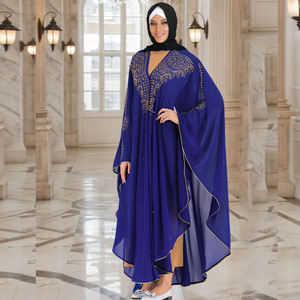 Elegante luxe Eid/bruiloft bescheiden islamitische moslim gewaad jurk alleen plus size parelversierde abaya lange jurk V-hals dames - Product Image 3