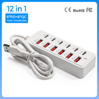 Station de charge rapide 12 ports 30W Type-C et USB-A PD pour téléphones, montres, écouteurs - Hub de charge en gros