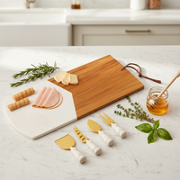 Ensemble cadeau de planche à charcuterie rectangulaire personnalisée, planche à fromage en marbre d'acacia sur mesure avec ustensiles pour mariage, fête nuptiale