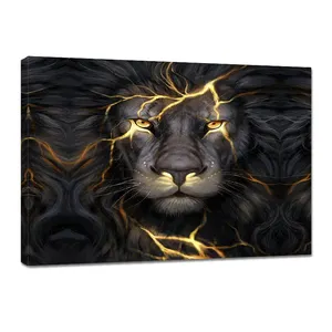 Hoge Kwaliteit Abstracte Zwarte En Gouden Leeuw Canvas Schilderij Animal Wall Art Posters En Foto 'S Voor Woonkamer Decor