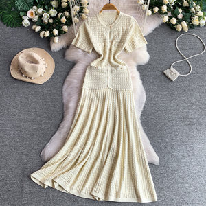 Elegante <span class=keywords><strong>Vestido</strong></span> Midi <span class=keywords><strong>de</strong></span> Punto Marrón, Manga Corta, Cierre <span class=keywords><strong>de</strong></span> Botones, Corte en A, Vestidos Casuales <span class=keywords><strong>de</strong></span> <span class=keywords><strong>Fiesta</strong></span> <span class=keywords><strong>para</strong></span> <span class=keywords><strong>Mujer</strong></span> - Product Image 6
