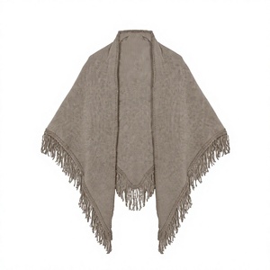 Châle à franges blanc pour femmes, gilet court bohème en polyester de couleur unie pour un usage quotidien - Product Image 1