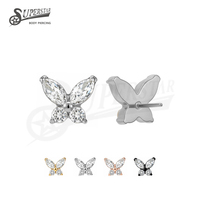 SUPERSTAR ASTM F136 Titane sans filetage à enfiler avec serti à griffes, attache papillon en CZ taille marquise, bijou de piercing pour oreille, labret, lèvre