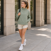 Veste pull active pour femme OEM, légère, perforée, tissée, avec col montant zippé, manches raglan et poches latérales zippées