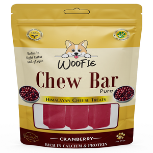 Barres à mâcher Woofie au fromage de l'Himalaya et canneberge pure pour chiens, friandises dentaires sans céréales - Product Image 1