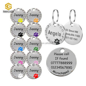 도매 라운드 라인 석 Pawstrip 빈 개 ID 태그 발 강아지 개 목걸이 펜던트 맞춤형 개 태그 칼라 고양이 태그 - Product Image 1