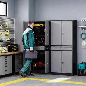 Armoire de rangement en métal pour garage avec tiroirs, armoire à outils à 4 portes avec serrure et deux étagères réglables, adaptée à l'utilisation en garage - Product Image 6