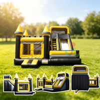 Château gonflable jaune et noir à montage rapide avec toboggan et kit de réparation inclus pour location commerciale en extérieur
