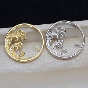 Pendentif en argent S925, vague, 8-10 perles ondulées, plateau vide, accessoires de bijoux DIY pour femmes, composants de bijoux semi-finis - Product Image 2