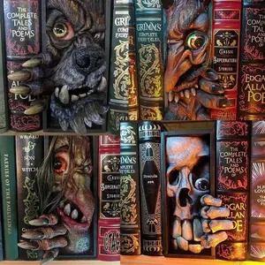 Peeping Monster Bookshelf Huaqi MAB71 Monster Skull Orcs Werewolf Estatua de resina de Halloween para decoración de estantería