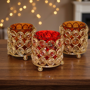 Cylindrical Glass <b>Candle</b> Jar With Crystal Accents <b>Red</b> And Amber Colors Glass For Home Decoration Christmas Use - Product Image 4