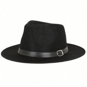Chapeau Panama d'été en lin pour homme, à large bord, en fibre de bambou, chapeau de soleil de plage, protection solaire, sombrero uni en paille - Product Image 2