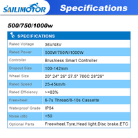 Kit de moteur de moyeu de vélo électrique Sailimotor 48V 1000w, prix d'usine, kit de conversion de vélo électrique 500w avec écran LCD pour vélo électrique