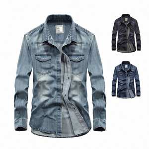 Veste en jean vintage à manches longues et coupe ajustée pour hommes avec poches Vêtements <span class=keywords><strong>rockabilly</strong></span> teints en fil respirant Style printanier durable - Product Image 3