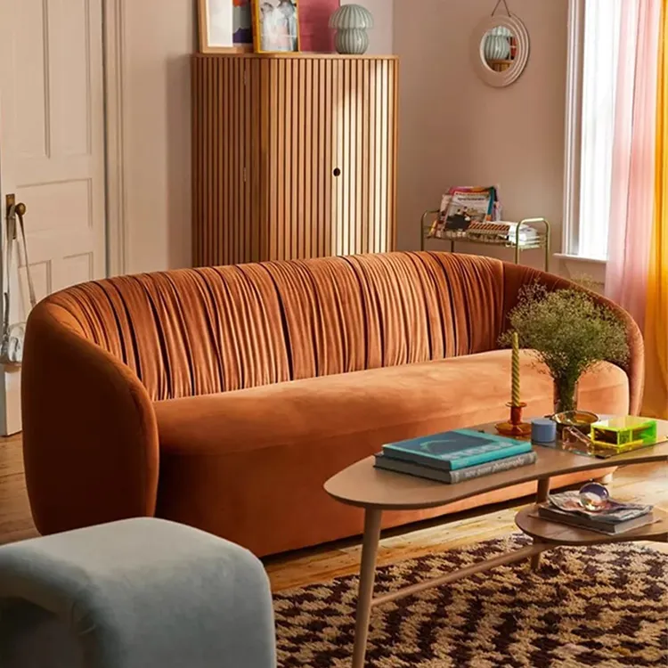 Bexley 2024 modern simple style luxury villa holland fabric sectional 2 3 seater blue/orange velvet arm sofa