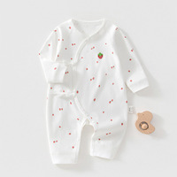 0-3 Monate Neugeborenen-Kimono-Strampler mit Bindebändern, Atmungsaktiver Baumwoll-Bodysuit mit Cartoon-Druck, Langarm, Weich und Sicher, Unisex für Säuglinge