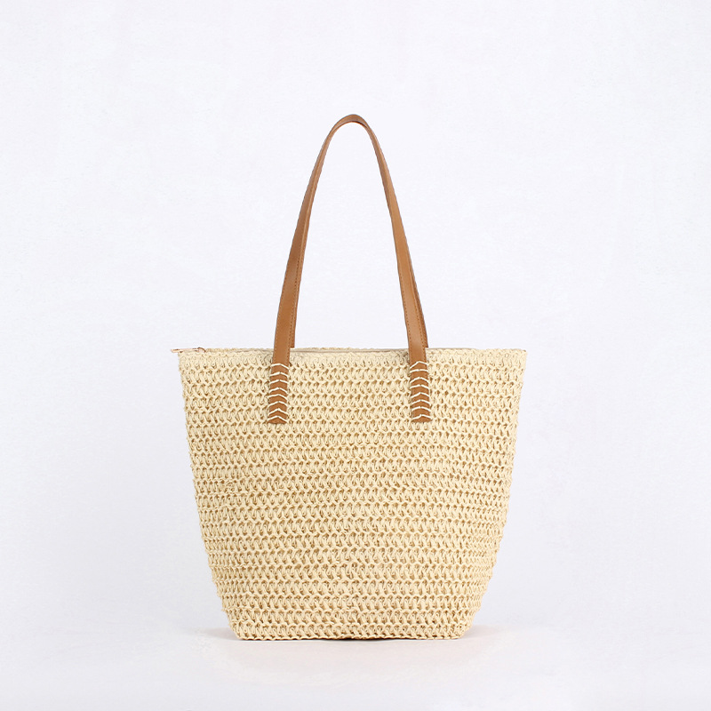 Beige-hand-sewn shoulder strap