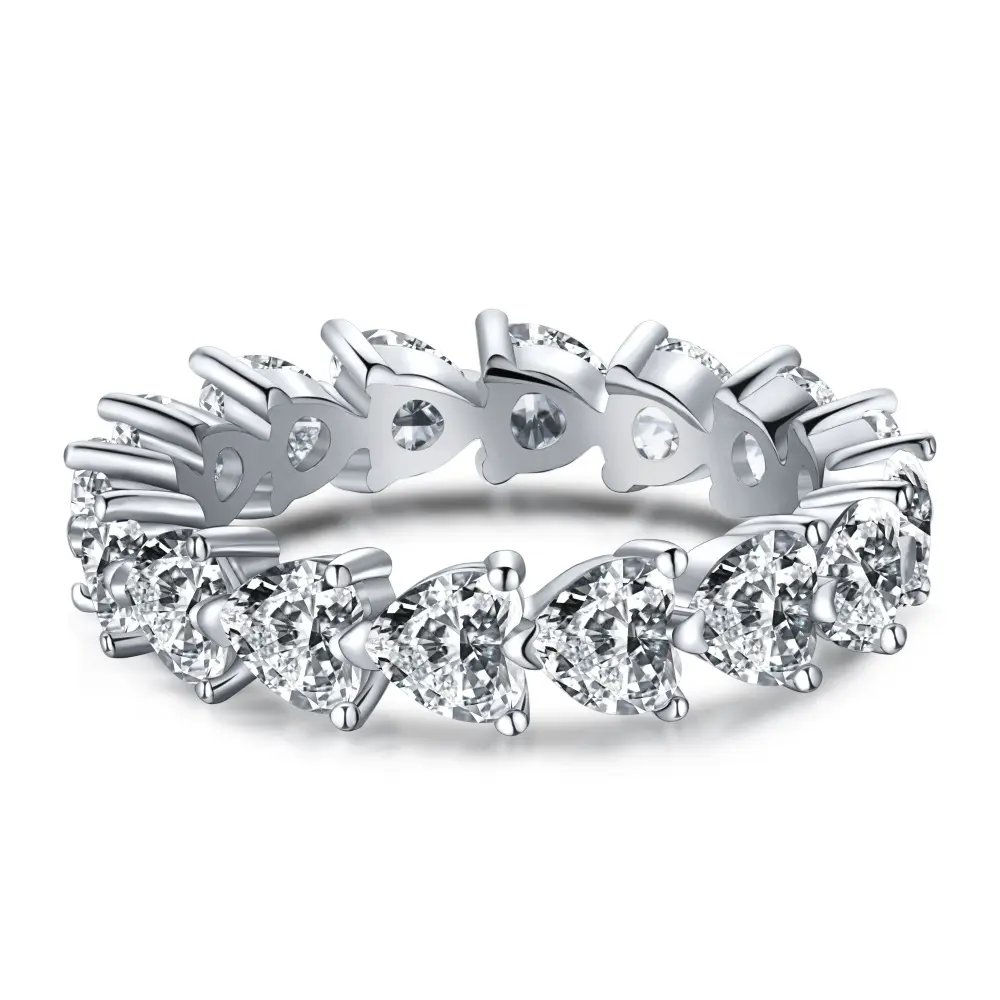 925 Sterling Bạc Tình Yêu Nhẫn kim cương cho phụ nữ với kim cương carbon cao xếp chồng lên nhau trên đầu trang của một chiếc Nhẫn kim cương cho hôn nhân