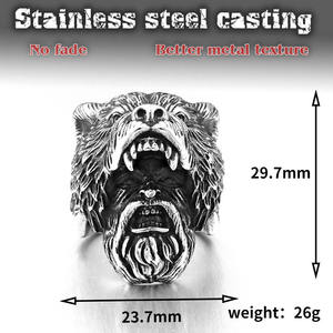 Bague en acier inoxydable pour homme SS8-648R, tête d'ours <span class=keywords><strong>viking</strong></span>, crâne barbu, bijoux de mode, cadeau - Product Image 3