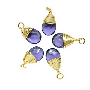 Pendentifs en alliage de zinc plaqué or avec améthyste en forme de goutte d'eau, sertis de cristaux, certifiés IGI, style bohème, cadeau unisexe - Product Image 1