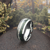 Bague en tungstène en argent à la mode véritable mousse verte Agate Nature cerf bois flèche incrustation haute poli noir plaqué hommes femmes bandes