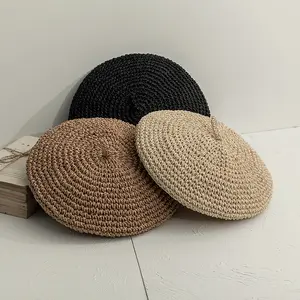 New Trendy Paper Straw Beret Hat for Women Young Lady Gir Child Kids Summer Outdoor Fashion Dress