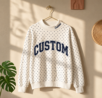 Sweat-shirt surdimensionné à col montant en coton imprimé DTG intégral à pois personnalisés avec patch brodé pour femme