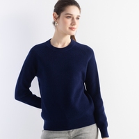 Pull en laine premium lisse à col rond pour femme, tricoté en brioche, style pêcheur, pour l'automne et l'hiver – En promotion