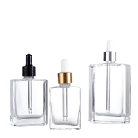 Botol Minyak Esensial Kaca Bening Persegi Panjang 15ml 30ml 50ml 100ml dengan Pipet, Sablon, Kemasan Karton, untuk Kosmetik, Logo Custom, Model