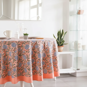 Mantel Redondo 100% <span class=keywords><strong>Lino</strong></span> con Estampado Floral, Manteles Indios, Manteles para Eventos, Tienda en Línea, Gran Venta - Product Image 4