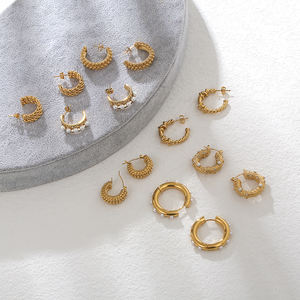 แฟชั่นขายส่งที่กำหนดเองที่มีคุณภาพสูง18พันทองชุบสแตนเลสที่เรียบง่ายมินิขนาดเล็กแบนต่างหูห่วง - Product Image 5