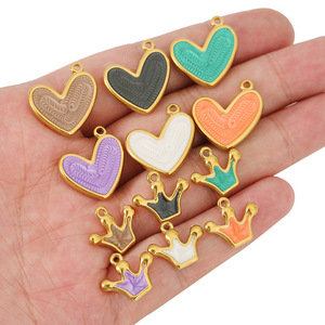 Colgantes de Acero Inoxidable con Forma de Corazón y Corona, Esmaltados, Accesorios de Joyería DIY, Regalo Unisex, Colgantes de Moda - Product Image 4