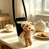 Manchon de tasse portable avec sangle, motif ours en peluche, manchon réutilisable pour boissons froides
