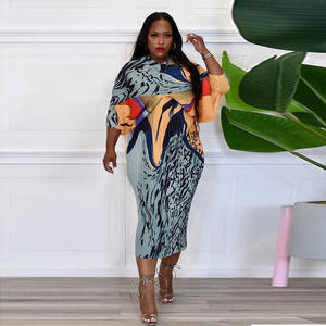 Printemps automne automne vêtements pour femmes les plus chaudes de grande taille nouvelles dames robes amples col en V manches Dolman imprimer femmes tenue décontractée - Product Image 4