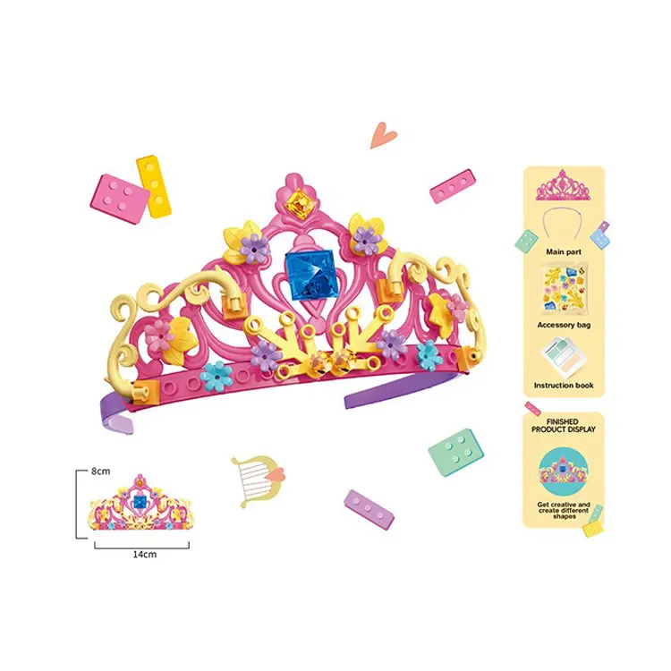 Newest Children Diamond Party Crowns DIY Handmade Mini Building Blocks Bricks Plastic Crown Toys For Girls