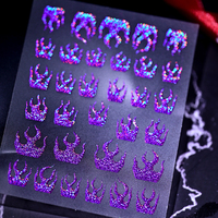 Autocollants pour ongles holographiques à 5 couleurs, effet flamme, irisés, scintillants, autocollants pour ongles auto-adhésifs, fournitures pour nail art gothique punk