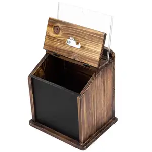 Rustic Burnt Wood Wall Mountable Restaurant Tip,Fundraising Donation Money Collection/comment Ballot Box With Lock And Key