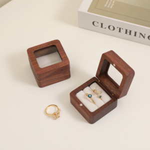 Logo personalizzato nuovo portagioie in legno di lusso piccolo portagioie portatile da viaggio Mini scatola per orecchini ad anello per proposta di matrimonio - Product Image 2