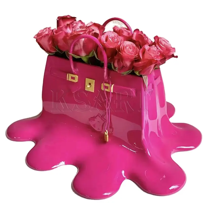Vasi artigianali in resina a forma di borsa di tendenza di lusso leggeri, borsa in resina artistica, novità regalo in resina rosa vaso per borse di lusso
