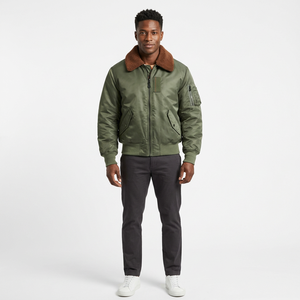 <b>Men's</b> Winter Bomber <b>Jacket</b> Quilted Flight Coat <b>Sherpa</b> Lined Full Zip Pilot <b>Jacket</b> with Pockets Outdoor Wear - Product Image 1